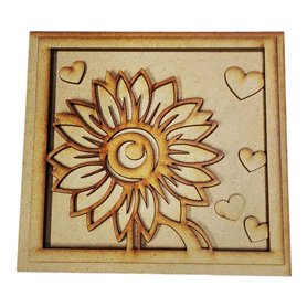 Cuadro Girasol con Corazones en Relieve de Madera DM
