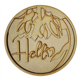 Silueta Circular Hello con Flores de Madera DM