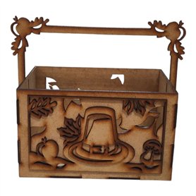 Cesta Decorativa de Halloween con Asa y Sombrero de Bruja en Madera DM