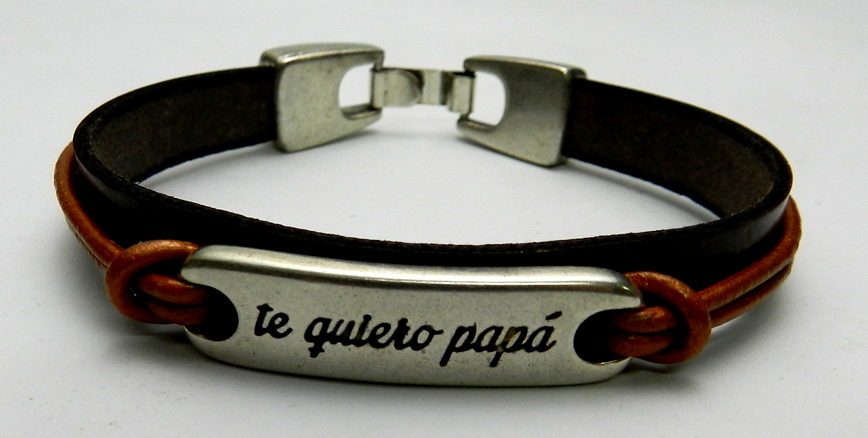 pulsera personalizada zamak y cuero especial para papa